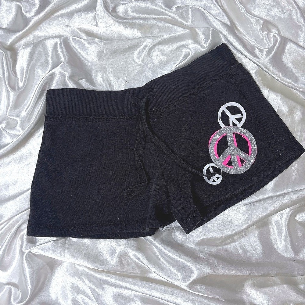 y2k Justice Peace Sign Shorts Black Glitter Graphic Lounge Size 10